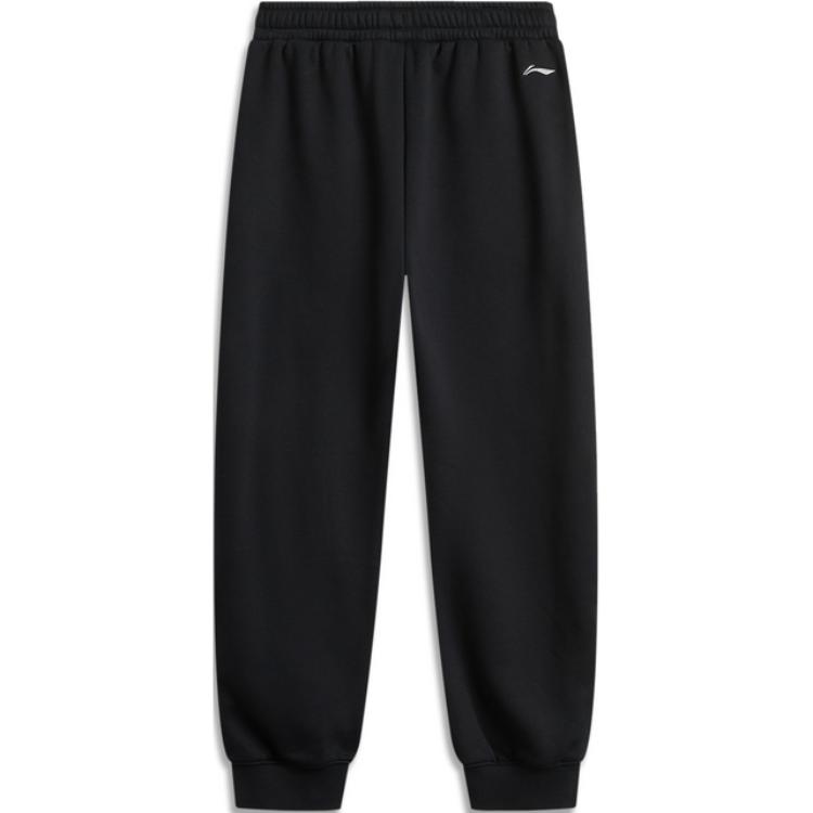 Li Ning CF Suo Tapered Fleece Warm Absorbent Heat Loose Knit Sports Pants Women Pants Black AKLUB58-4