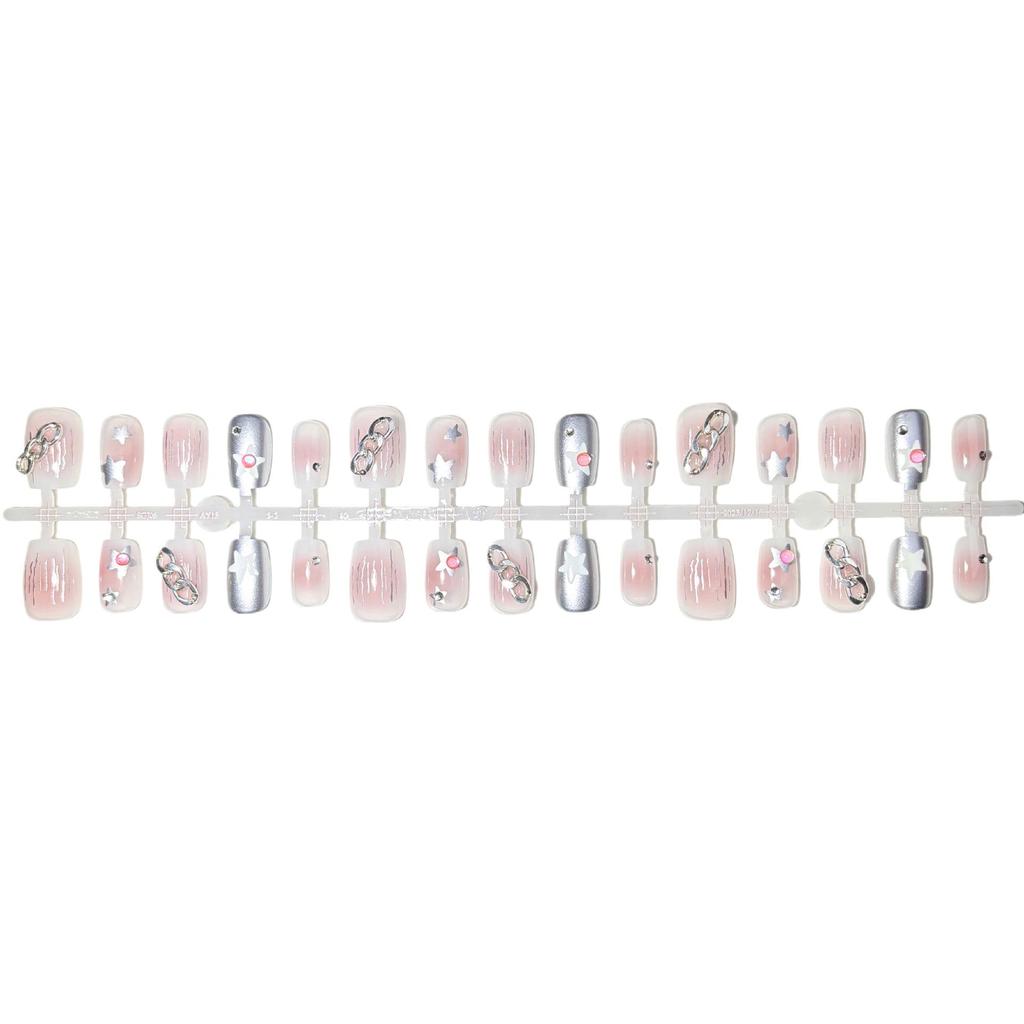 Sweet Silver Star Rhinestone Press-on Nails: 30 Cute Japanese Summer Nail Art Patches