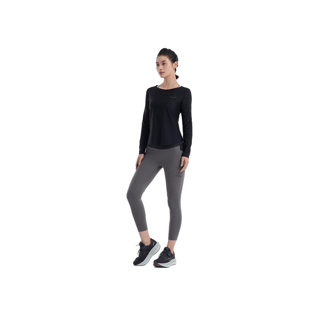 SAUCONY Comfortable Casual Sports Long Sleeve Knit Top Women Tops Black SC1220059-2