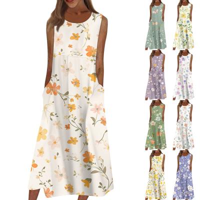 Women's Casual Printed Dresses Round Neck Basic Classic Outdoor Daily Sleeveless Loose Dresses