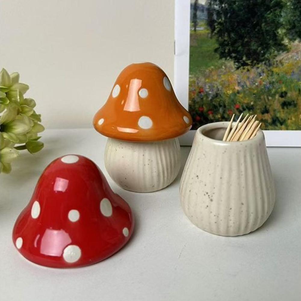 Cartoon Mushroom Ceramic Storage Jars Home Desktop Toothpick Holder Cotton Swab Organizer Kitchen Bathroom Decoratives Container