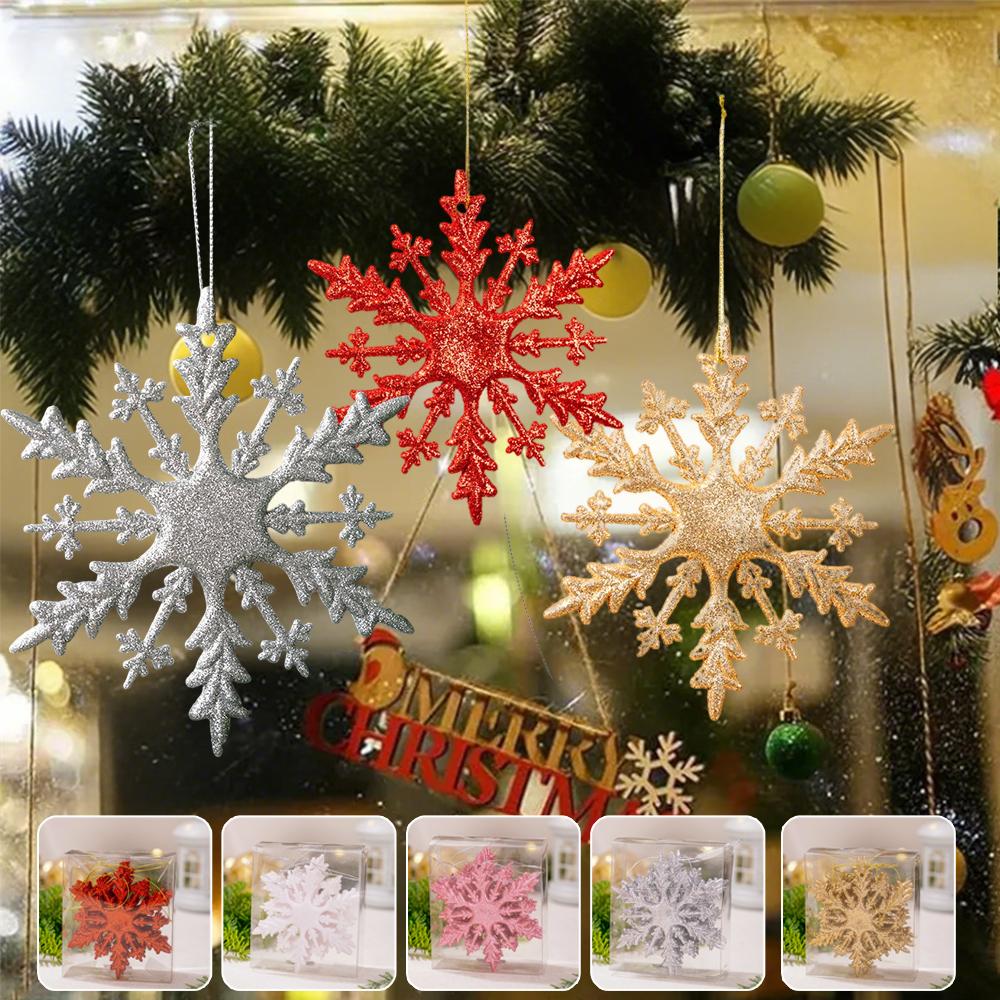 (6pcs Set) 12x10.5cm Christmas Snowflake PVC Colorful Diverse New Year's Holiday Party Xmas Tree Pendant DIY Natale Noel Kerst