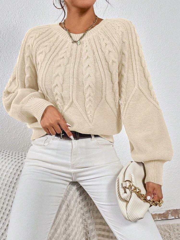 Fashion Crew Neck Women Knit Twist Sweater Pullover Cable O-Neck Knitted Tops Long Sleeve Casual Solid Color Sweaters Casual Short Blouse