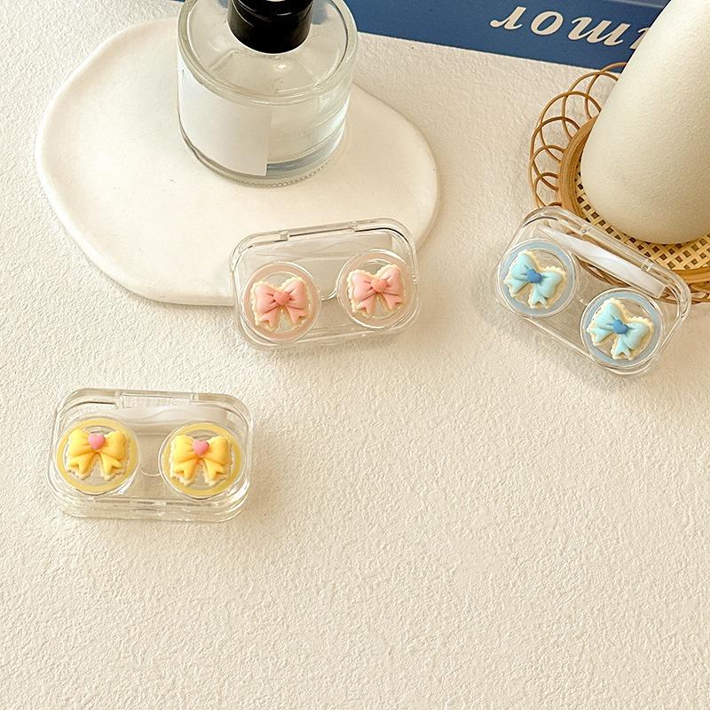 Contact Lens Cases Cute Transparent Pink Bow Contact Lens Case Girl Portable Beauty Pupil Box Storage Eye Care Container Box