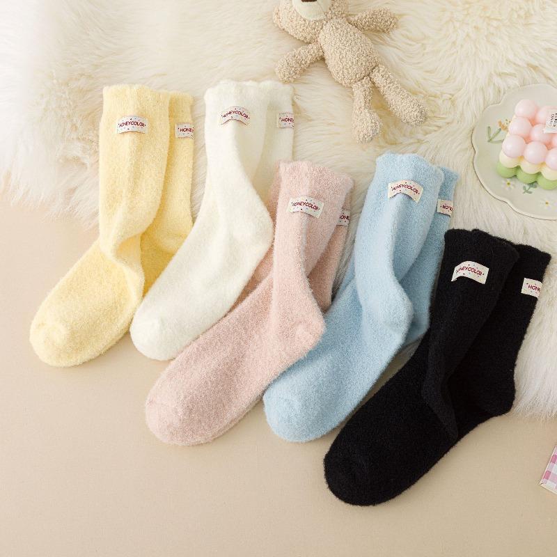 Australian Wool Socks - Children's Autumn-winter Padded Thick Warm Mid-calf Socks with Fabric Label, Sleep Socks, Floor Maternity Socks