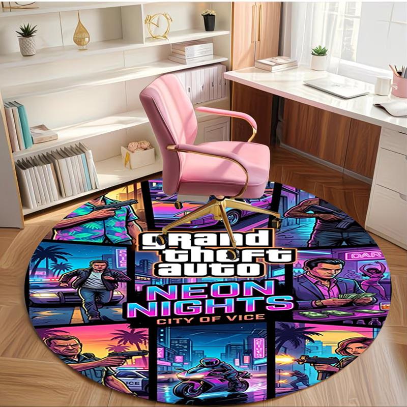 Grand Theft Auto VI Print Round Rug, Washable Floor Carpet, For Entryway Dorm Laundry Room Office Study, Home Decor Birthday Christmas Gift
