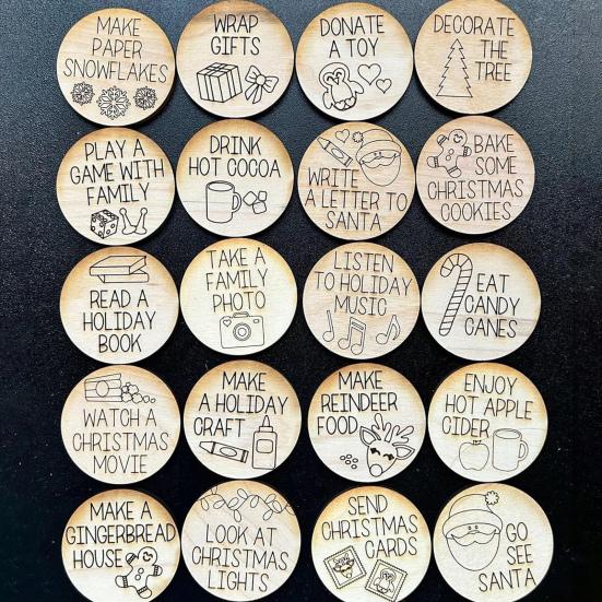 20 Pz/set Gettoni Conto Alla Rovescia Di Natale Cosa Fare Lettera Stampata Decorazione Festiva Natale Avvento Monete Di Legno Dischi Kit