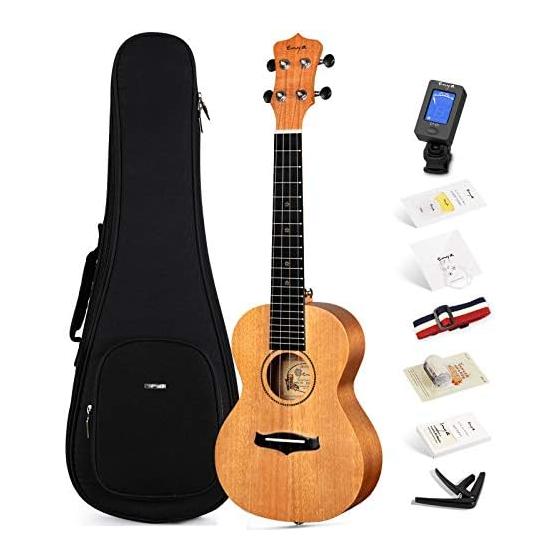 Enya Concert Ukulele EUC-25D Mahogany Single Plate Ukulele Beginner Set 23 Inch Ukulele Storage Bag, Tuner, Strap, Spare Strings, and Other