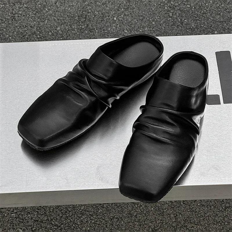 Summer Men Slippers Shoes Casual Flat Designer Loafers Slippers Man Fashion Leather Walking Shoes For Men