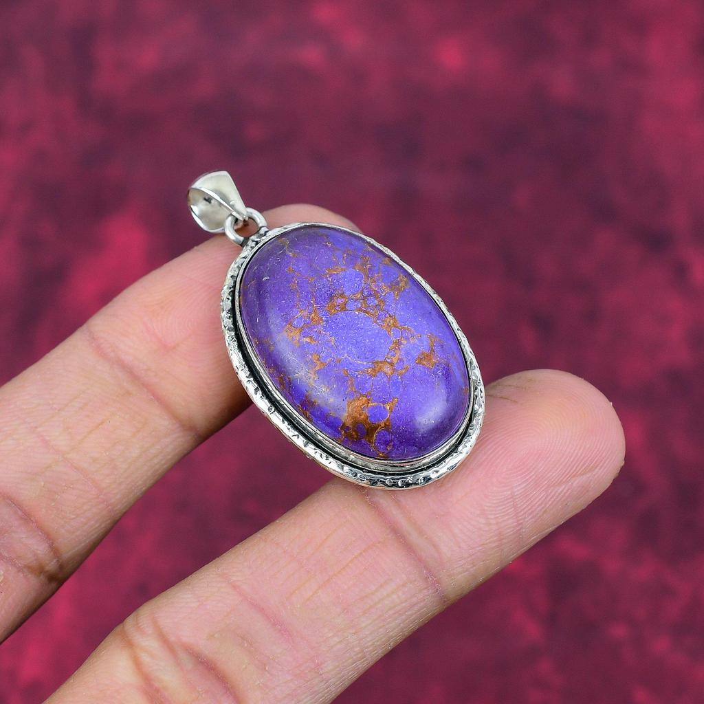 Purple Copper Turquoise Pendant, 925 Solid Sterling Silver Jewelry, Gemstone Pendant, Gift For Her Handmade Dainty Jewelry