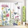 Lila Blumen Duschvorhang Aquarell Blumen Pflanzen Blätter Schmetterling Wildblume Badezimmer Dekoration Stoff Duschvorhänge mit Haken