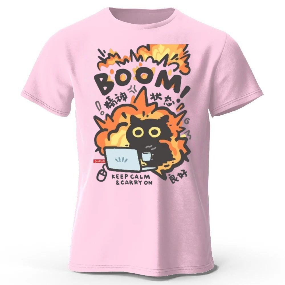 

Angry Cat At Work Cotton T-shirt for Men Street Casual Sports Short Sleeves Shirt Fashionable Comfortable Casual Tops XL рожевий