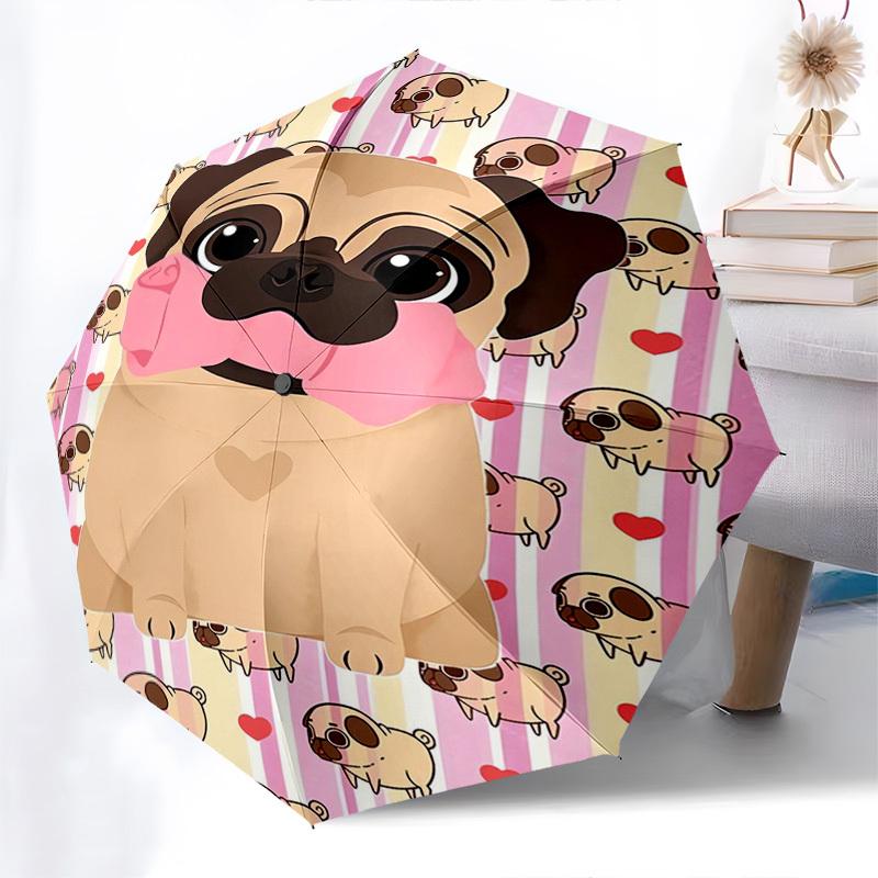 Pug, Cute- Automatic Umbrella, Four Seasons Portable Folding Umbrella, Suitable for Men and Women, Travel, Daily Compact Umbrella, Outdoor A