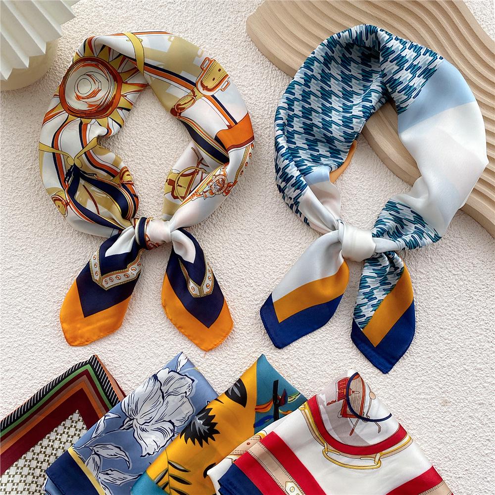 70 Small Square Silk Scarf: Women's Retro Chic Sunscreen Neck, Head, or Wrist Scarf In Korean Style for Autumn and Winter
