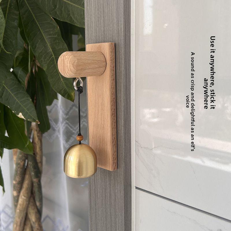 Shop Entry Reminder Hanging Door Bell Dopamine Style Solid Wood Pure Copper Metal Opening Gift Door Handle Decoration