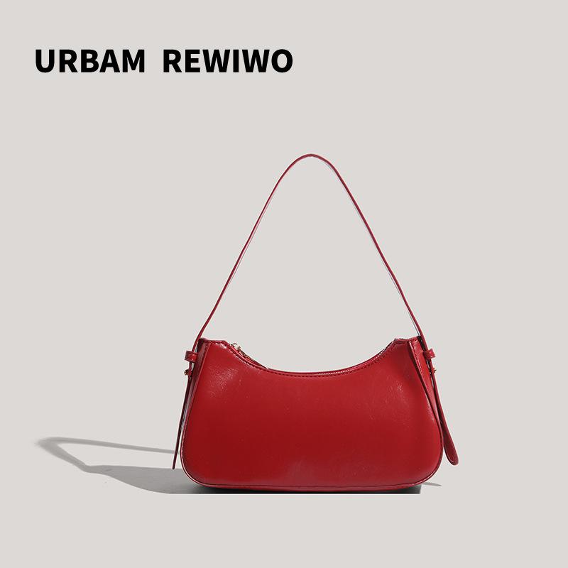 Textured Red Baguette Underarm Bag Female Trendy Elegant Simple Handbag Versatile Temperament Shoulder Bag Bag