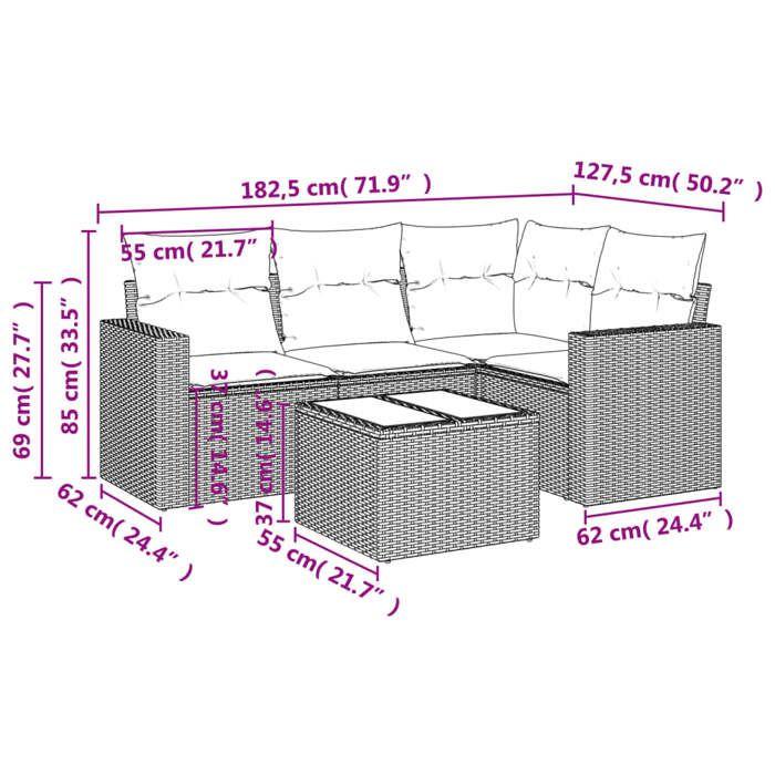VidaXL Garden Lounge Set with Cushions 5 Pcs, Patio Sofas, Patio Furniture Set, Outdoor Furniture, Black 3218905