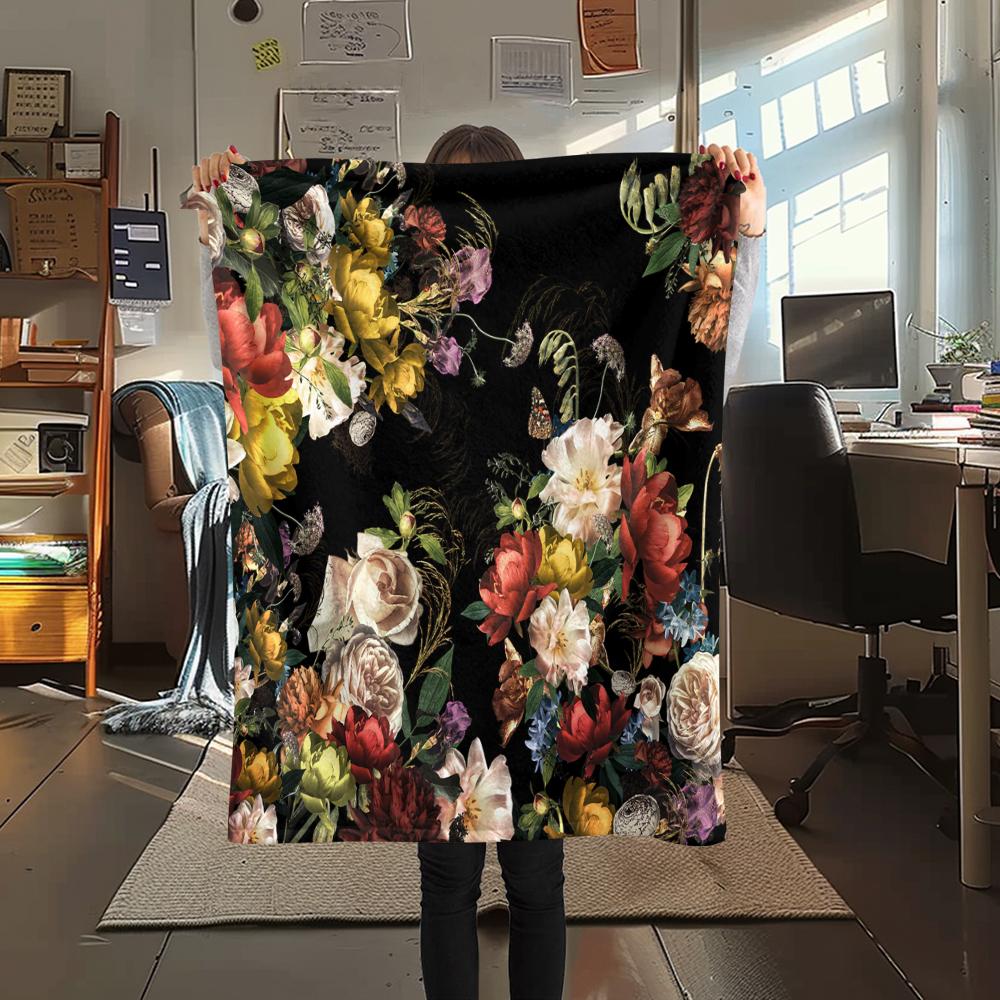 1Pc Vintage Floral Bird Print Flannel Blanket, High quality Comfortable for All Seasons, Home Decor, Warmth and Comfort, Perfect for Gifts