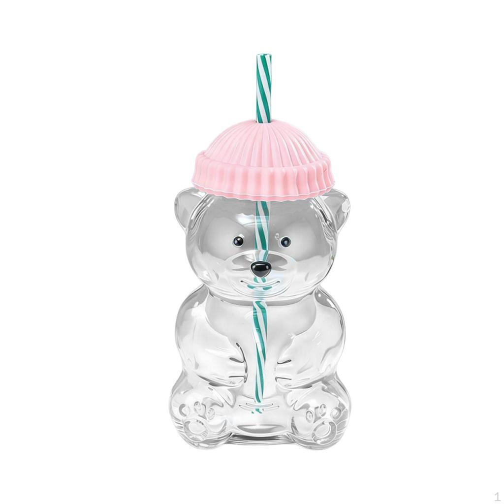 Bear Glass Cup Juice Glasses Clear Novelty Adorable Versatile Beverage Container with Lid for