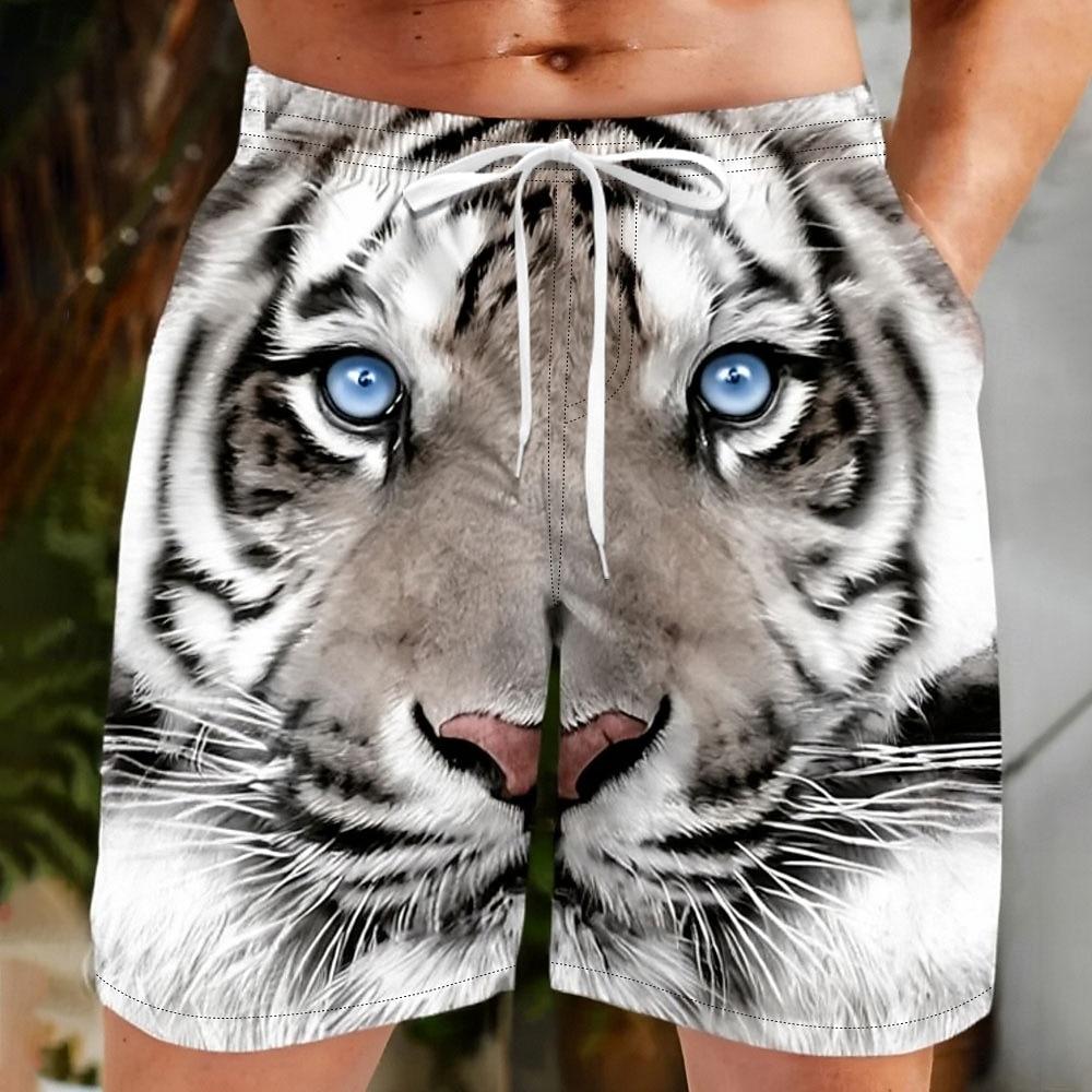 

Men s Animal Optical Illusion Tiger Swim Shorts Board Shorts Swimming Trunks Mid Waist Streetwear Hawaiian Casual XL