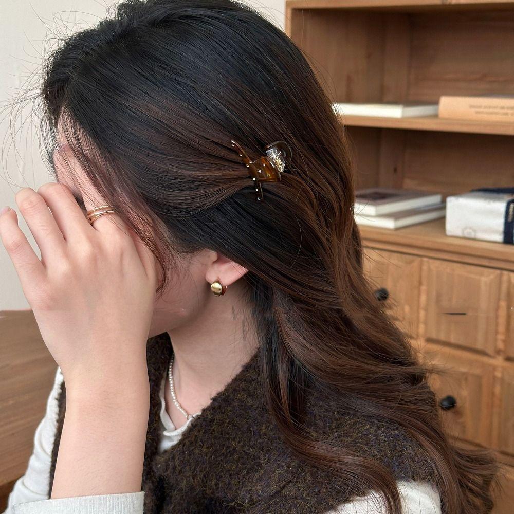 Acetic Acid Colorful Rhinestone Hair Clip Crystal Small Grab Clip Acetate Hairpin  Female