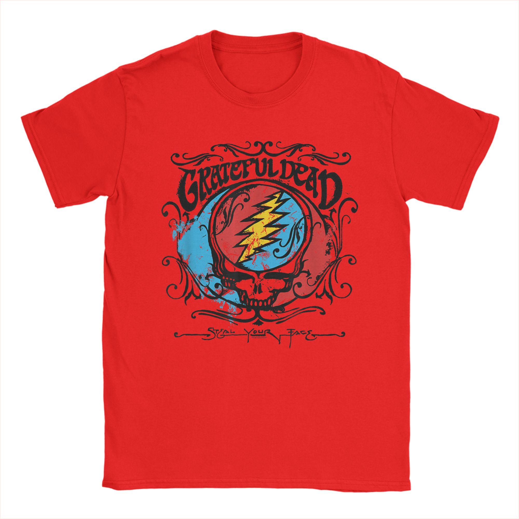 

Харадзюку Футболка Grateful Dead Steal Your Face Ручная Рисовка Стиль Группа Хлопковые Футболки для Мужчин Летние Потрясающие Топы с Коротким Рукавом S