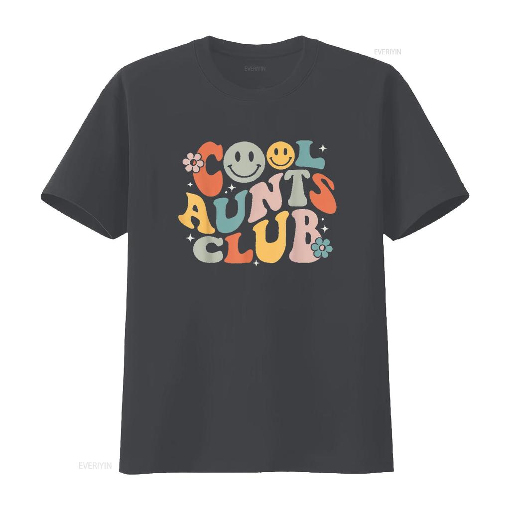 Cool Aunts Club Groovy Retro Smile Aunt Auntie Mother s Day T Shirt Black vintage Washed Top For Everyday Wear Versatile Casual
