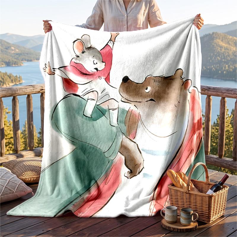 Warme Flanelldecke Ernest und Célestine Muster, Leichte Komfortable Überwurfdecke für Bett Sofa Gebrauch
