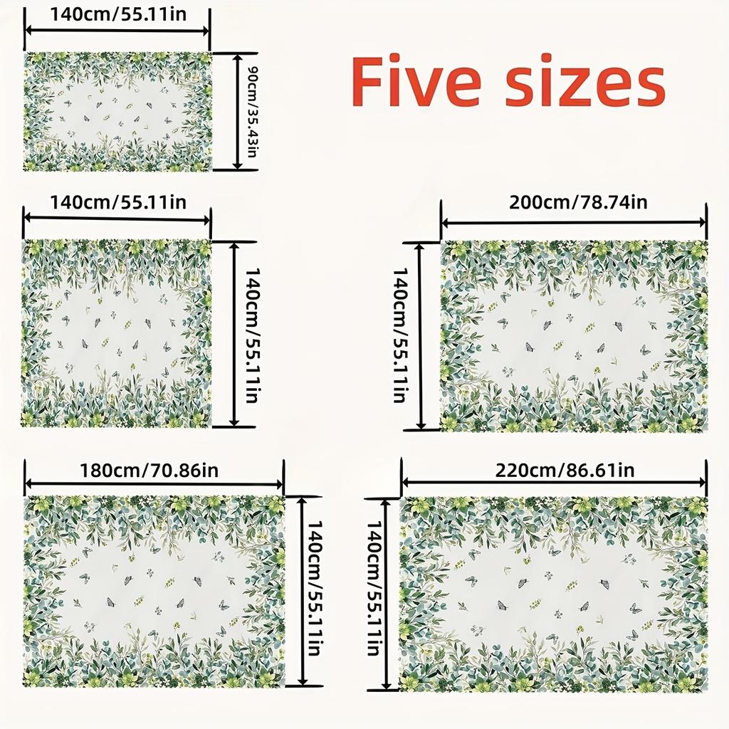 Watercolor Eucalyptus & Butterfly Tablecloth,Botanical Border Print with Scalloped Edge,Stain Resistant for Dining Room & Rustic