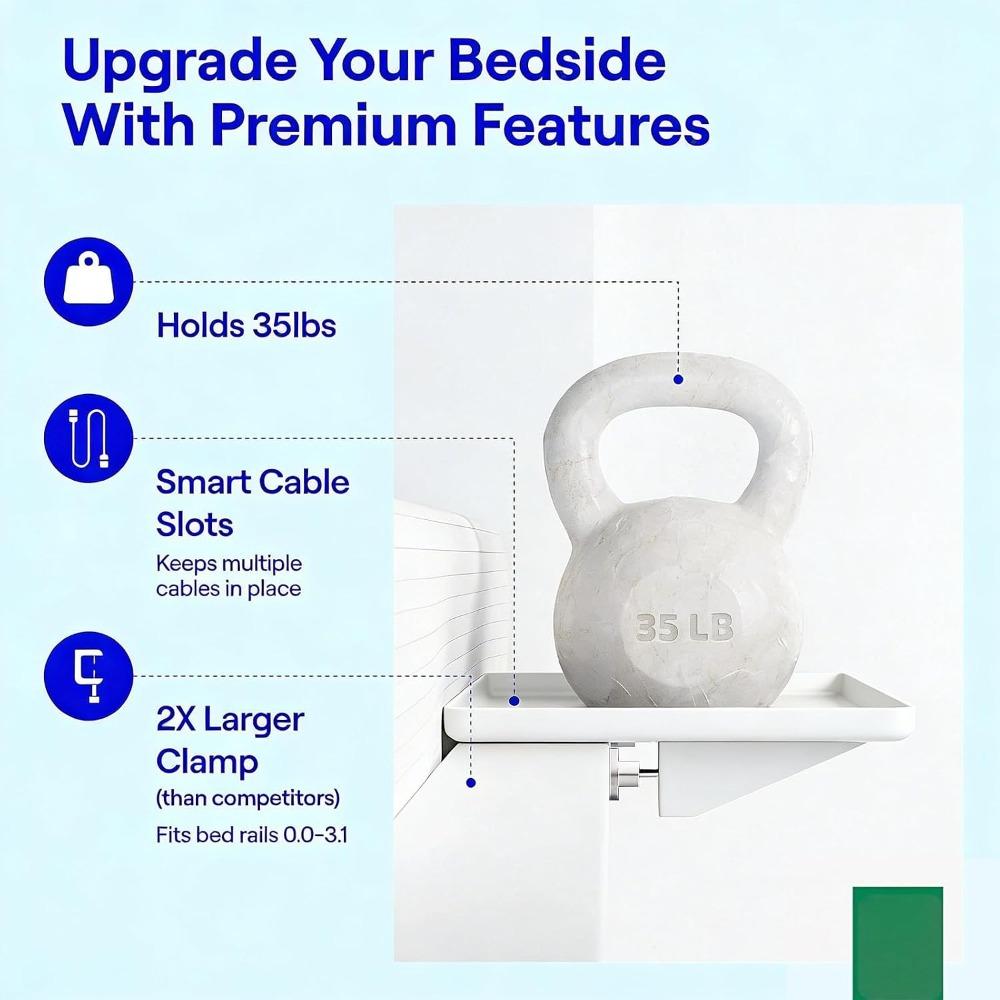 White Bed Tray Cable Management Nightstand Organizer Space-Saving Bedside Shelf  Top Bunk