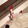 2026 Spring and Summer New Leather Single Shoes Red Pointed Toe Back Empty Sandals