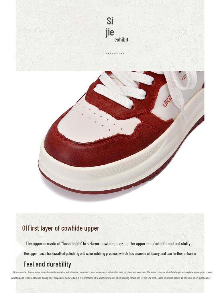 Autumn 2025 Women's Genuine Leather White Sneakers - Round Toe, Low Top, Soft Sole, Non-Slip, Casual