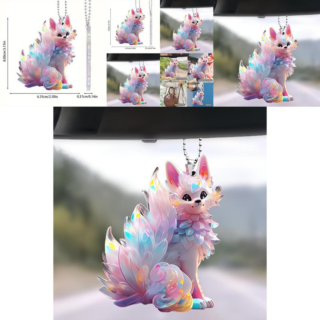 Colorful Cartoon Fox Acrylic Pendant For Car Interior Mirror Decoration Backpack Keychain