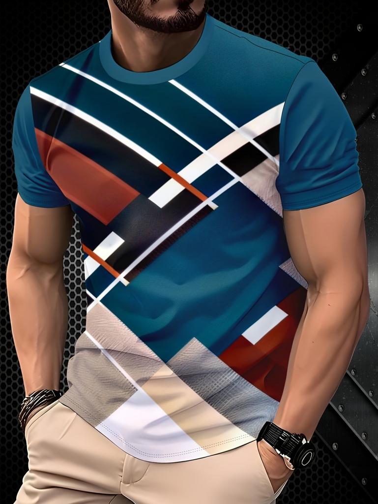 Summer Classic Men's 3D Line Stripe Print T-Shirt Short Sleeve Round Neck Top Street T-Shirts Oversized Sports Men's Clothing