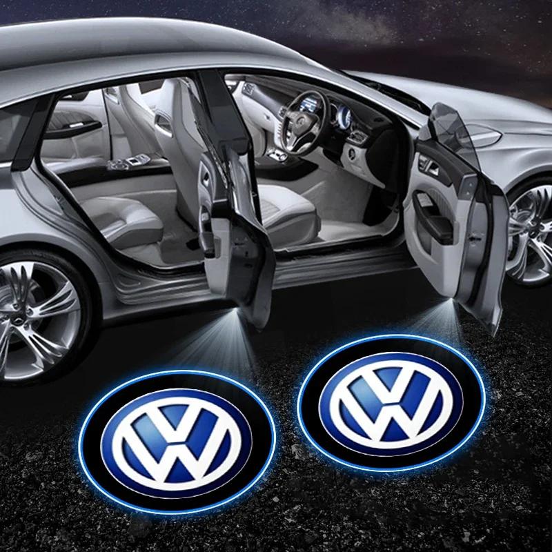 

2025 Hot 2PCS Car Door Emblem LED Light Welcome Lamp Wireless Laser Projector For Volkswagen Golf-7 4 5 POLO Passat B5 B6 B7 T4