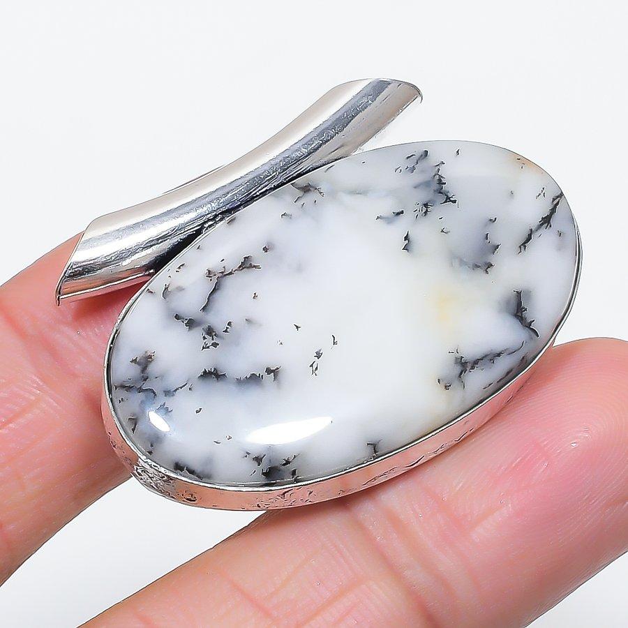 Natural Dendrite Opal Gemstone 925 Sterling Silver Jewelry Pendant 1.22" E4K59