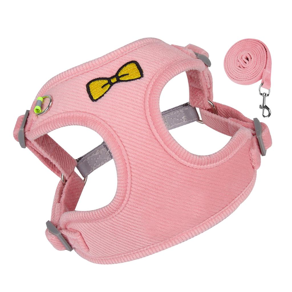 Small Dog Harness Reflective Dog Harness Reflective Pet Vest with Traction Rope for Walking Pink M