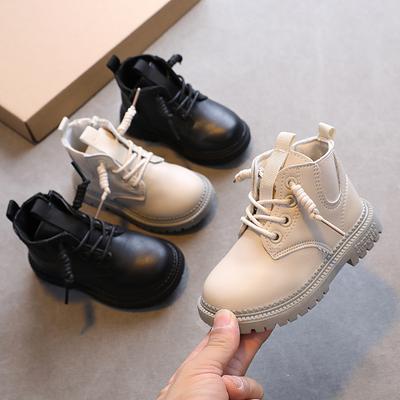 Mode lässige Herbst- und Winter-neue Kinder-Kurzstiefel einfarbig britischer Stil Jungen kleine Lederstiefel