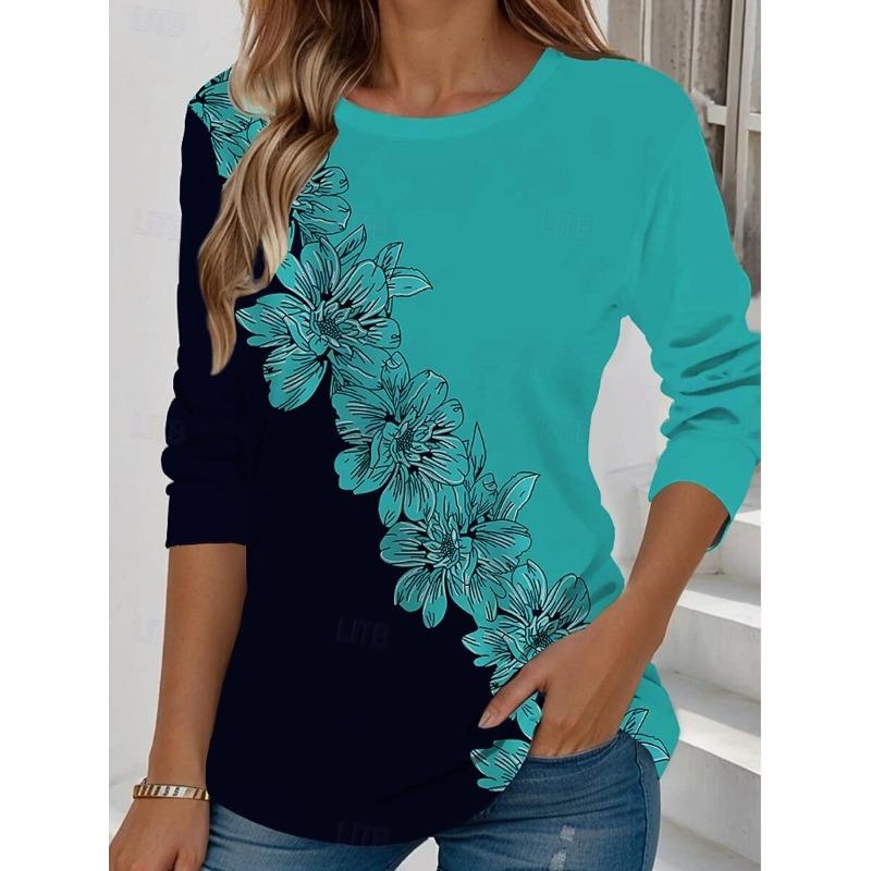 

Women s T shirt Long Sleeve Crew Neck Long Sleeve Tunic Floral Graphic Plants Vintage Stylish Classic Round Neck Regular Tops S