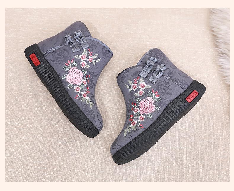Botines Retro Bordados para Mujer - Zapatos de Mamá de Algodón Felpudo Cálido, Estilo Étnico.