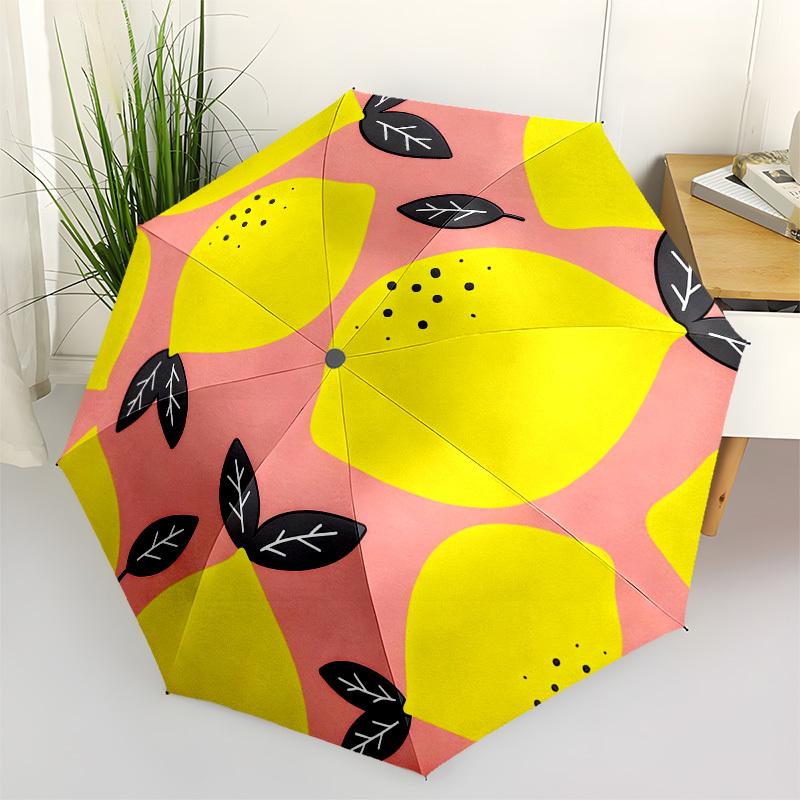 1pc Lemon Pink Automatic Folding Umbrella, Heavy Duty 8 Rib Iron Frame,  Suitable for Travel, Daily Use, Birthday, Decor Gift M0105100