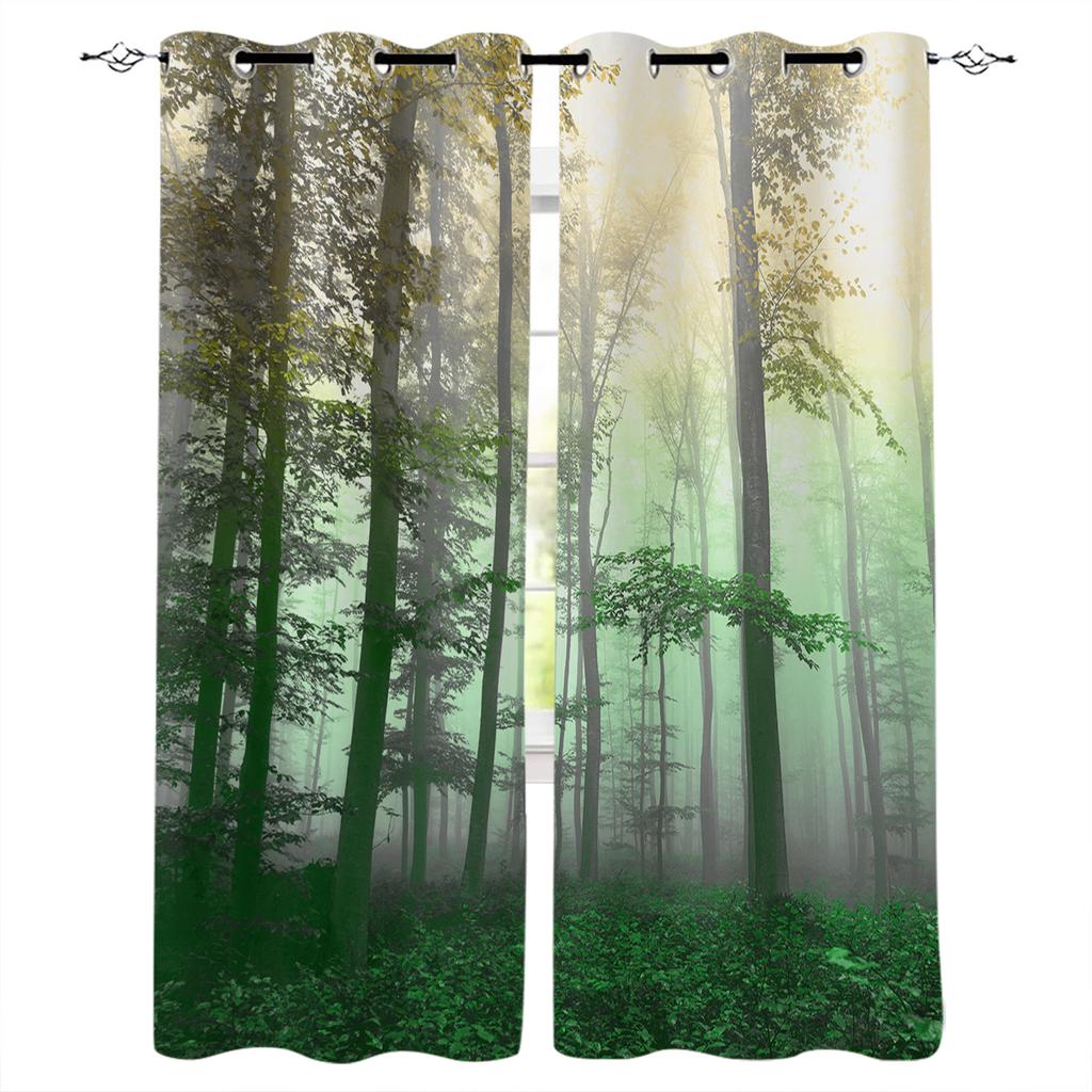Autumn Woods Mysterious Fog Curtains for Living Room Kitchen Window Curtain Luxury Curtains for Bedroom Kids