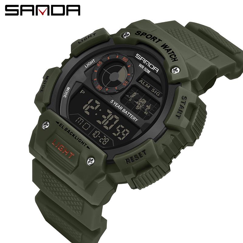 Sanda Unisex Outdoor Waterproof Multifunctional Luminous Watch with Large Dial.