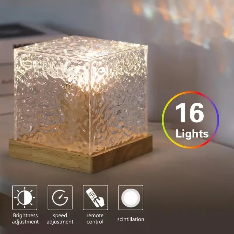 Ocean Wave RGB Aurora Lamp Cube with Remote Control 16 Color Changing Water Light Projector for Bedroom Living Room Wall Decor