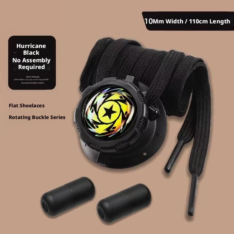

1 Pair Hurricane Style No‑Tie Shoe Locks — Rotating quick‑adjust buckles for 1cm laces, easy to fasten. чёрный