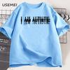 I Am Autistic T Print Men Casual Cotton Short Sleeve Hip Hop Rapper T-shirt Cotton Printed T-Shirt Casual Funny Tops Streetwear
