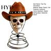 Creative Holiday Tree Topper Gothic Skull with Cowboy Hat, Vintage Western Christmas Skeleton Ornament for Halloween, Spooky Top Decoration Decorative