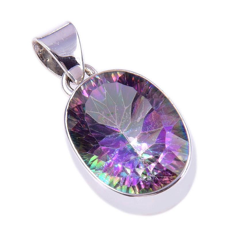 Natural Mystic Topaz Gemstone 925 Solid Sterling Silver Gift Pendant 1.25" R6H34