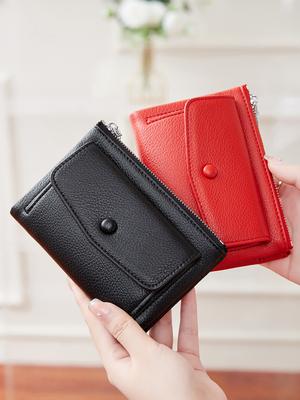 Damen Geldbörse PU Leder kurz doppelt mit Reißverschluss einfache einfarbige große Kapazität Kreditkartenhalter Tasche mit Münzfach