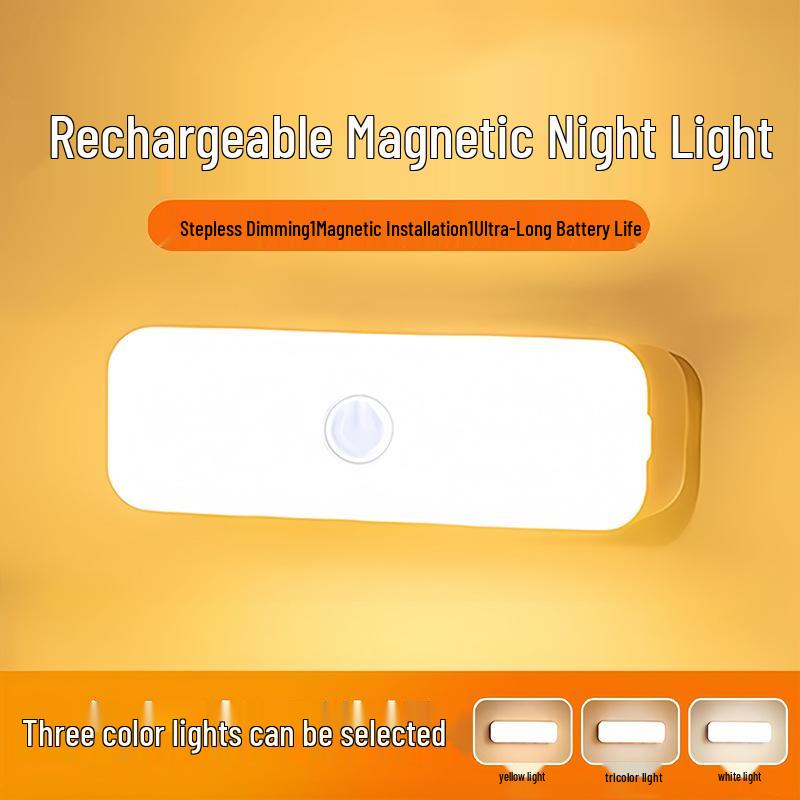 Magnetic Night Light, Eye-Friendly Bedside Lamp, Rechargeable Button Lamp for Dorm or Bedroom
